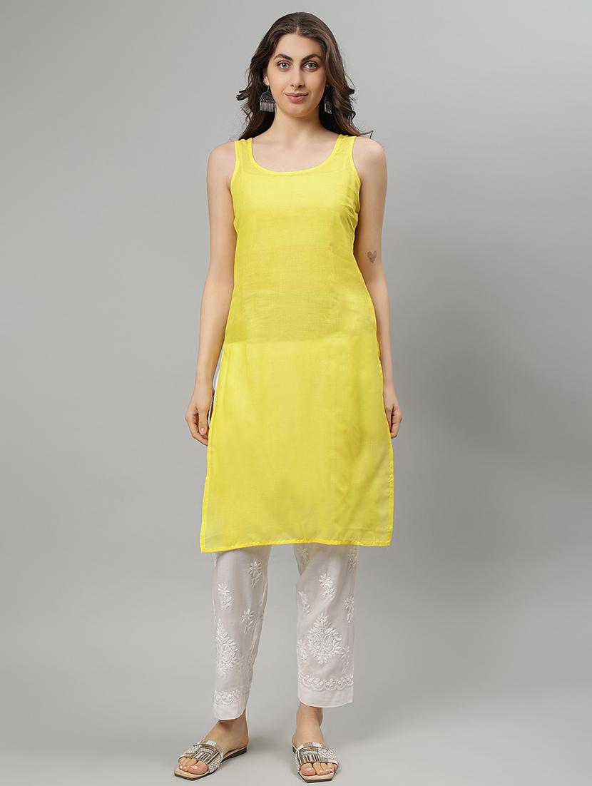 women three quarter sleeve straight chikankari kurta - 21750160 - Standard Image - 3