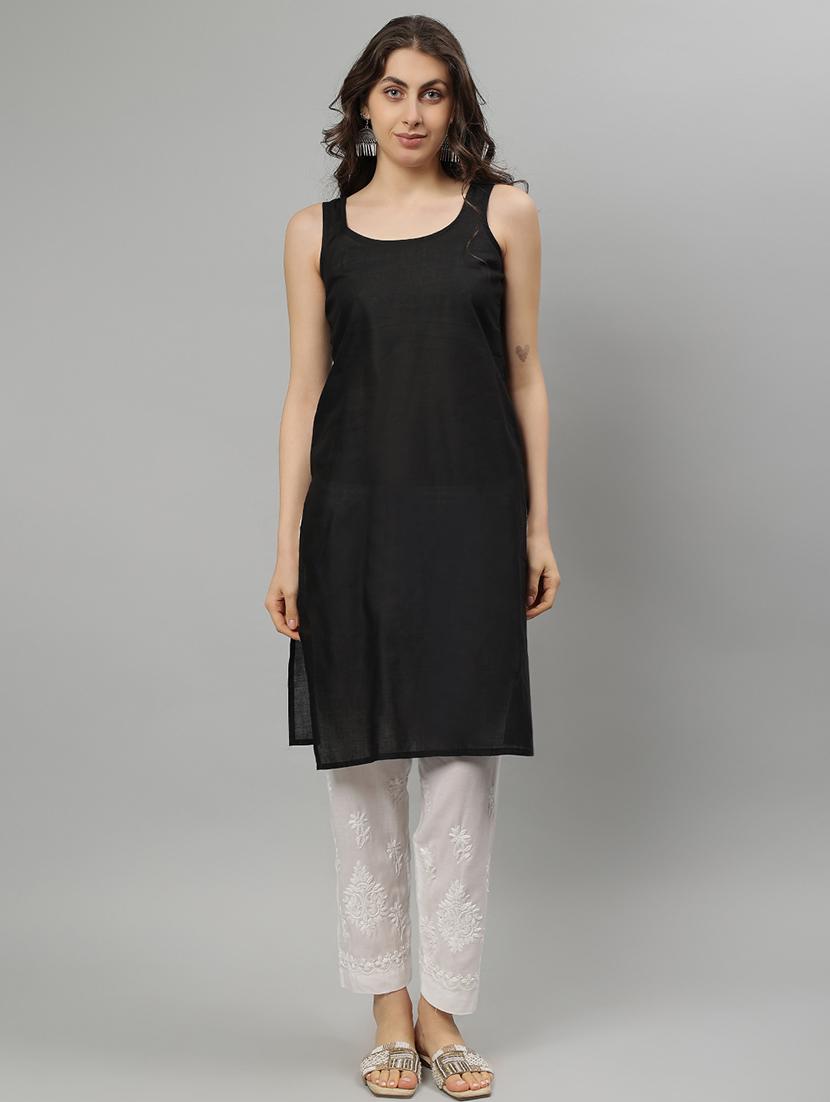 women three quarter sleeve straight chikankari kurta - 21750161 - Standard Image - 5