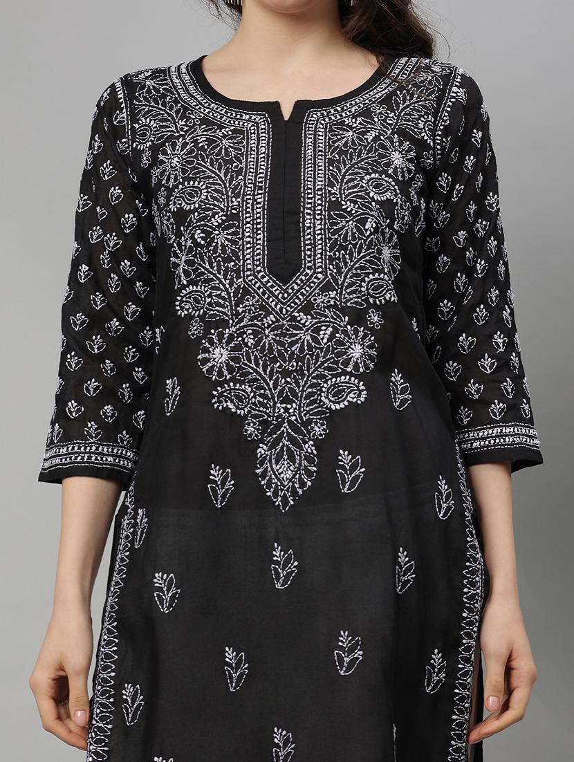 women three quarter sleeve straight chikankari kurta - 21750167 - Standard Image - 5