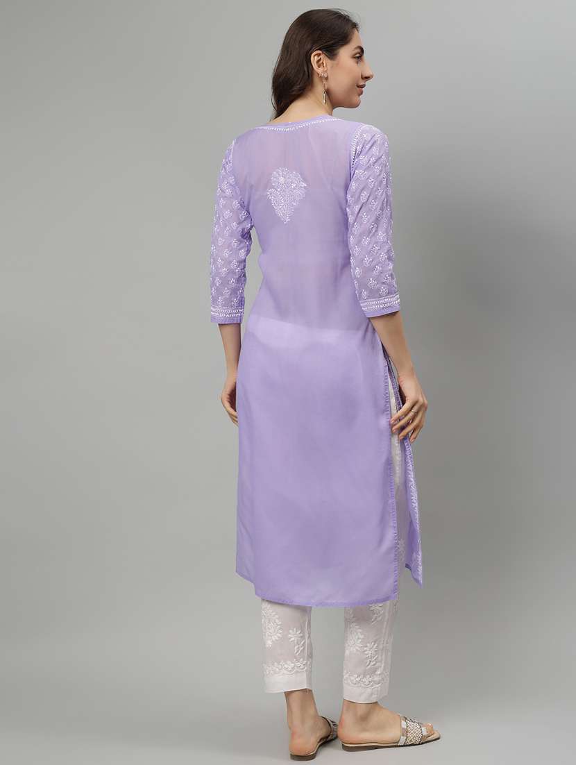 women three quarter sleeve straight chikankari kurta - 21750168 - Standard Image - 3
