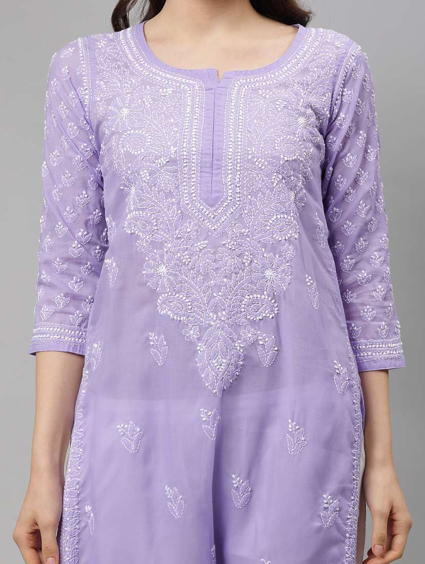 women three quarter sleeve straight chikankari kurta - 21750168 - Standard Image - 5