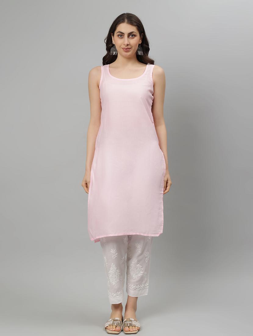 women three quarter sleeve straight chikankari kurta - 21750171 - Standard Image - 3