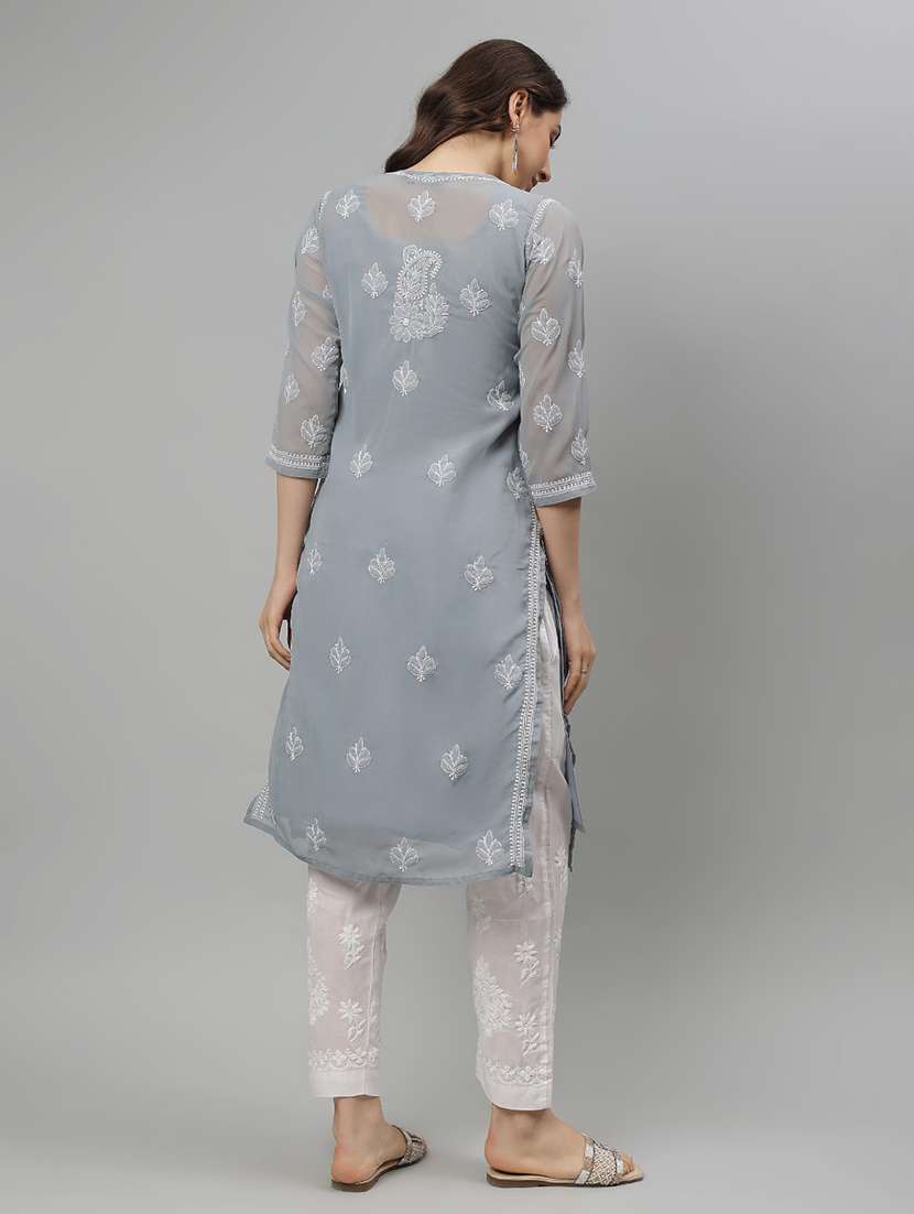 women three quarter sleeve straight chikankari kurta - 21750173 - Standard Image - 5