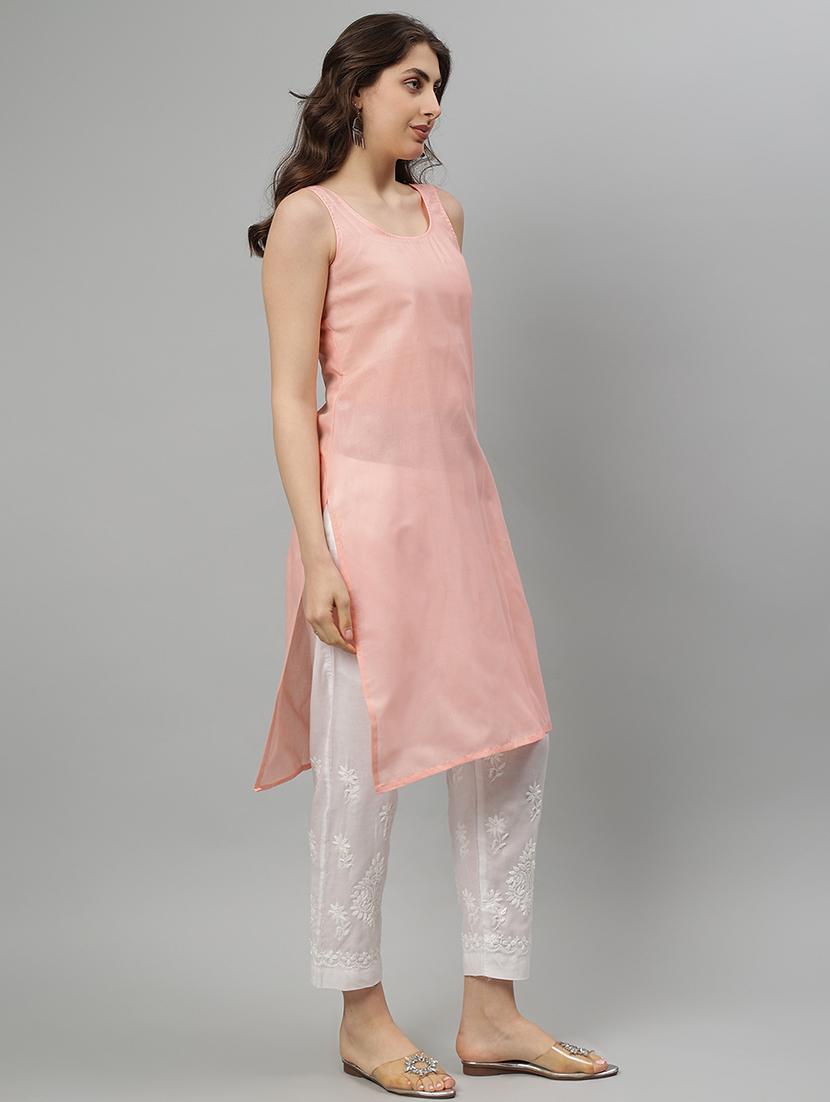 women three quarter sleeve straight chikankari kurta - 21750174 - Standard Image - 3