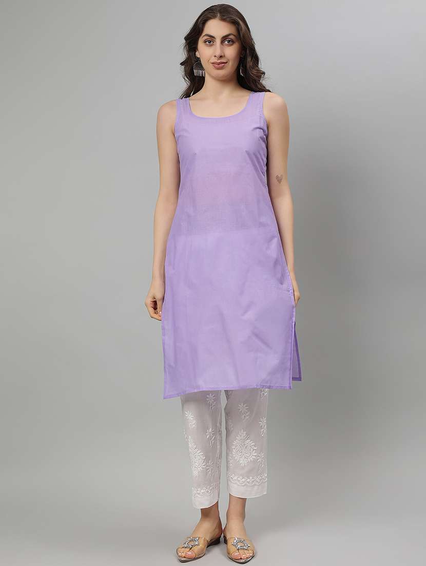 women three quarter sleeve straight chikankari kurta - 21750176 -  Standard Image - 3