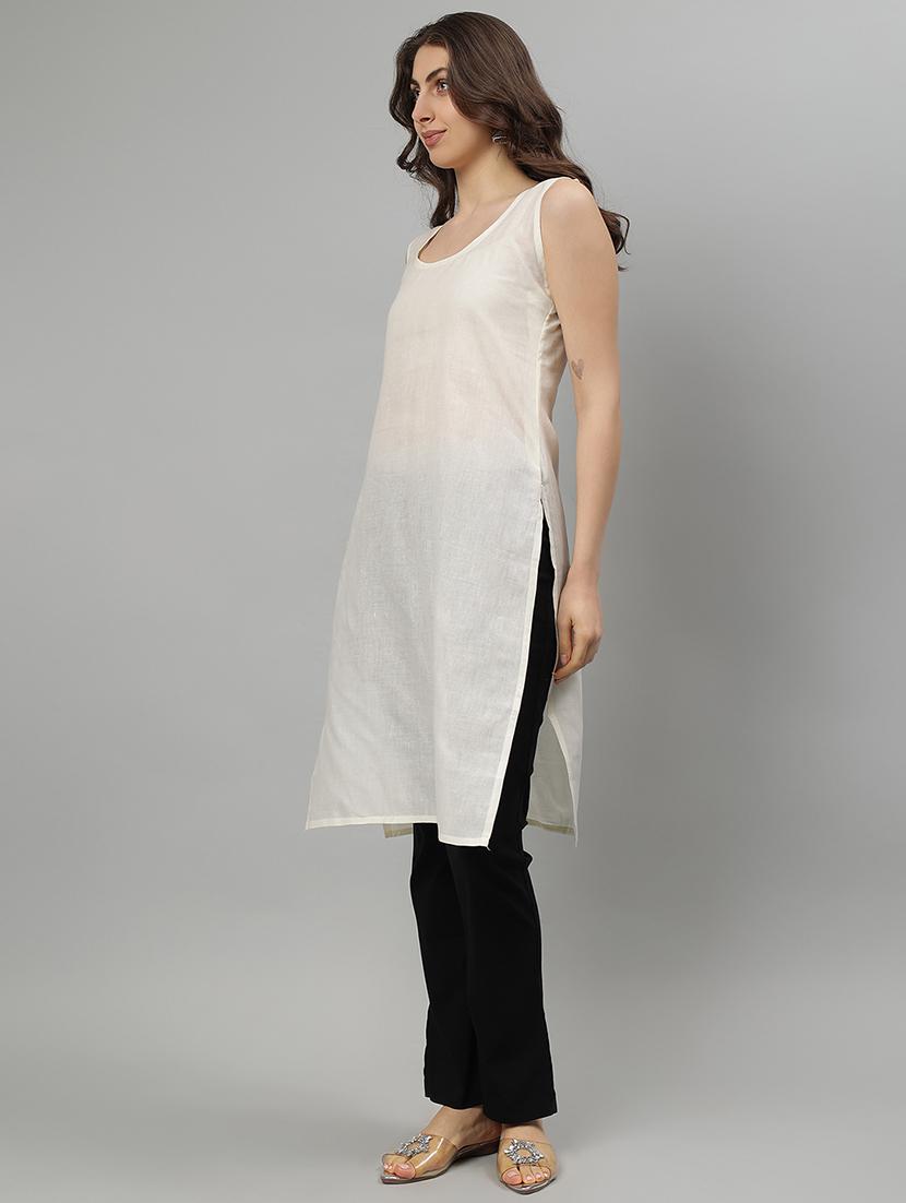 women three quarter sleeve straight chikankari kurta - 21750177 - Standard Image - 3