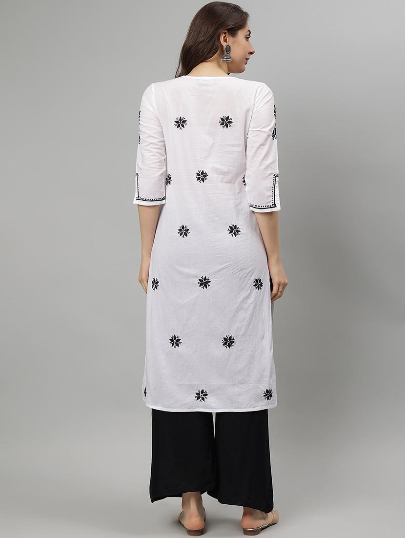 women three quarter sleeve straight chikankari kurta - 21750178 - Standard Image - 3