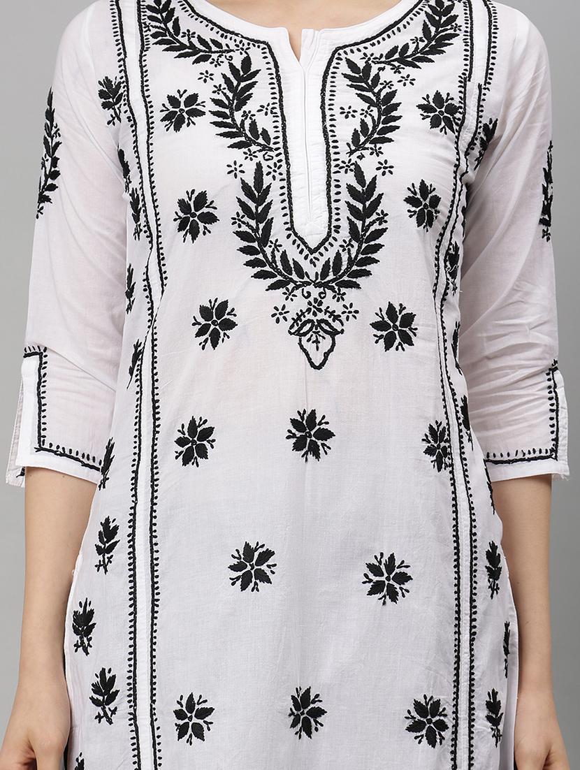 women three quarter sleeve straight chikankari kurta - 21750178 - Standard Image - 5