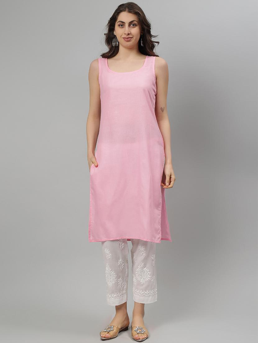 women three quarter sleeve straight chikankari kurta - 21750180 - Standard Image - 3