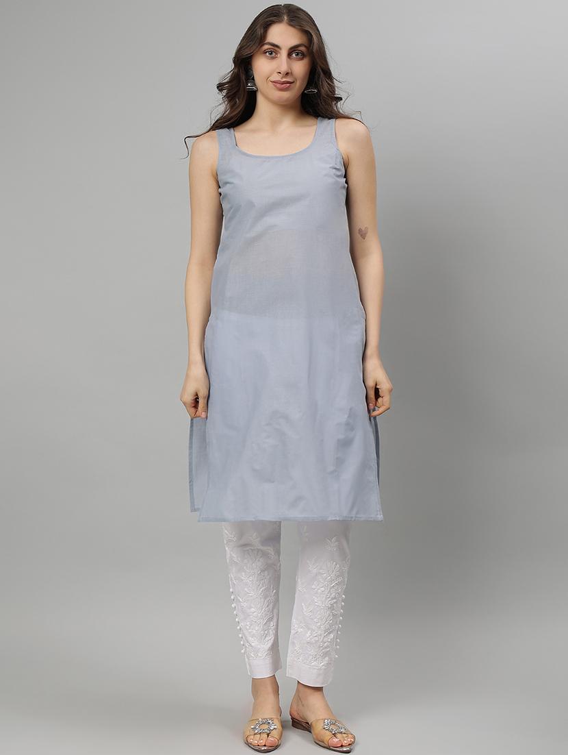 women three quarter sleeve straight chikankari kurta - 21750184 - Standard Image - 3
