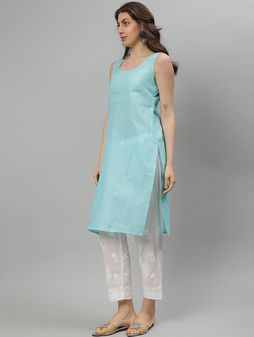 women three quarter sleeve straight chikankari kurta - 21750187 - Standard Image - 3
