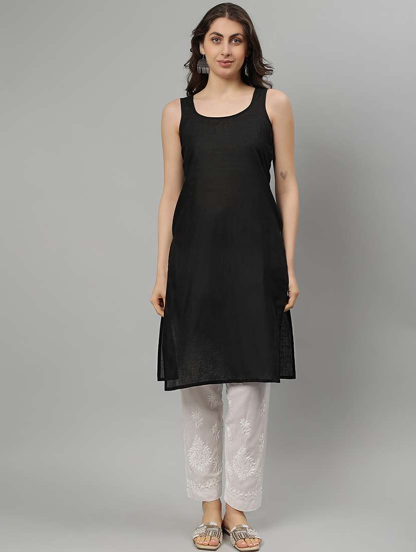 women three quarter sleeve straight chikankari kurta - 21750196 -  Standard Image - 5