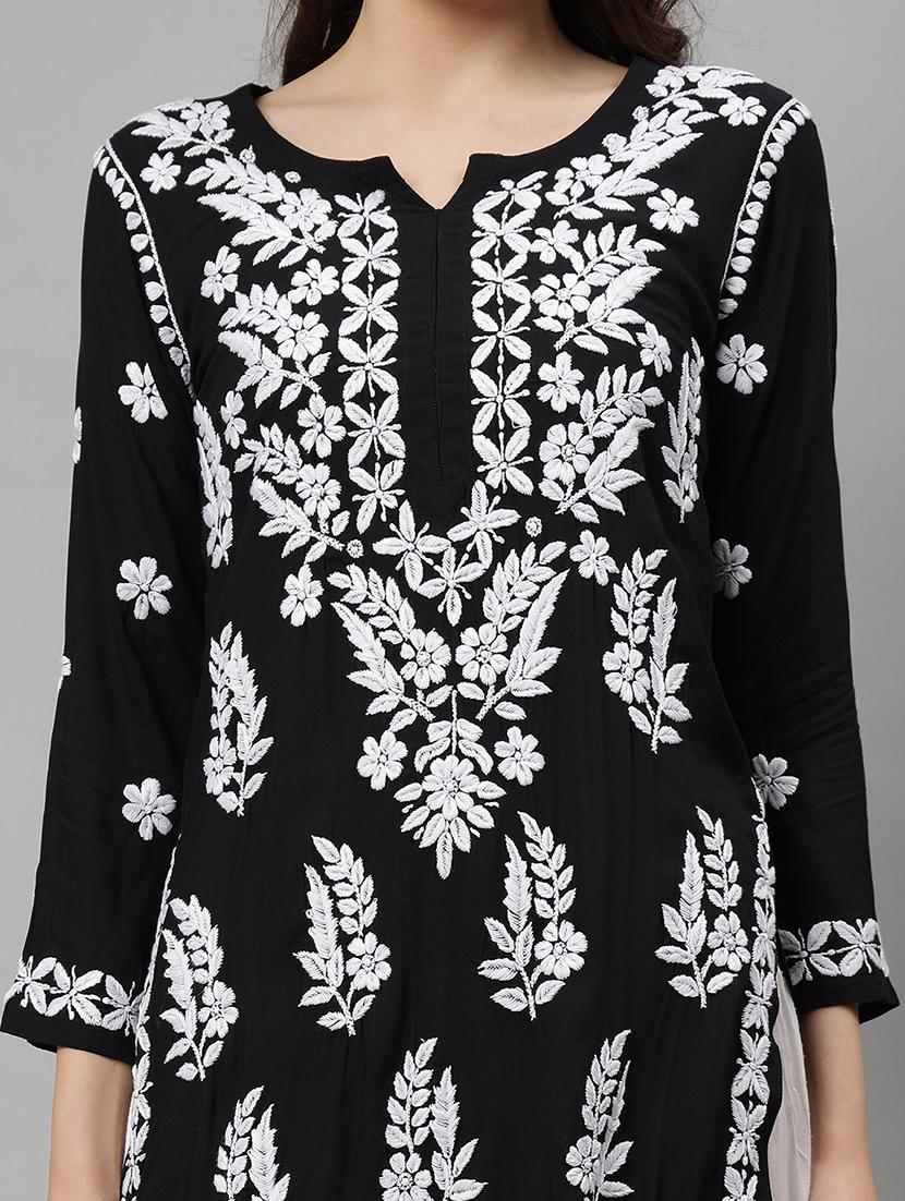 women three quarter sleeve straight chikankari kurta - 21750197 - Standard Image - 5