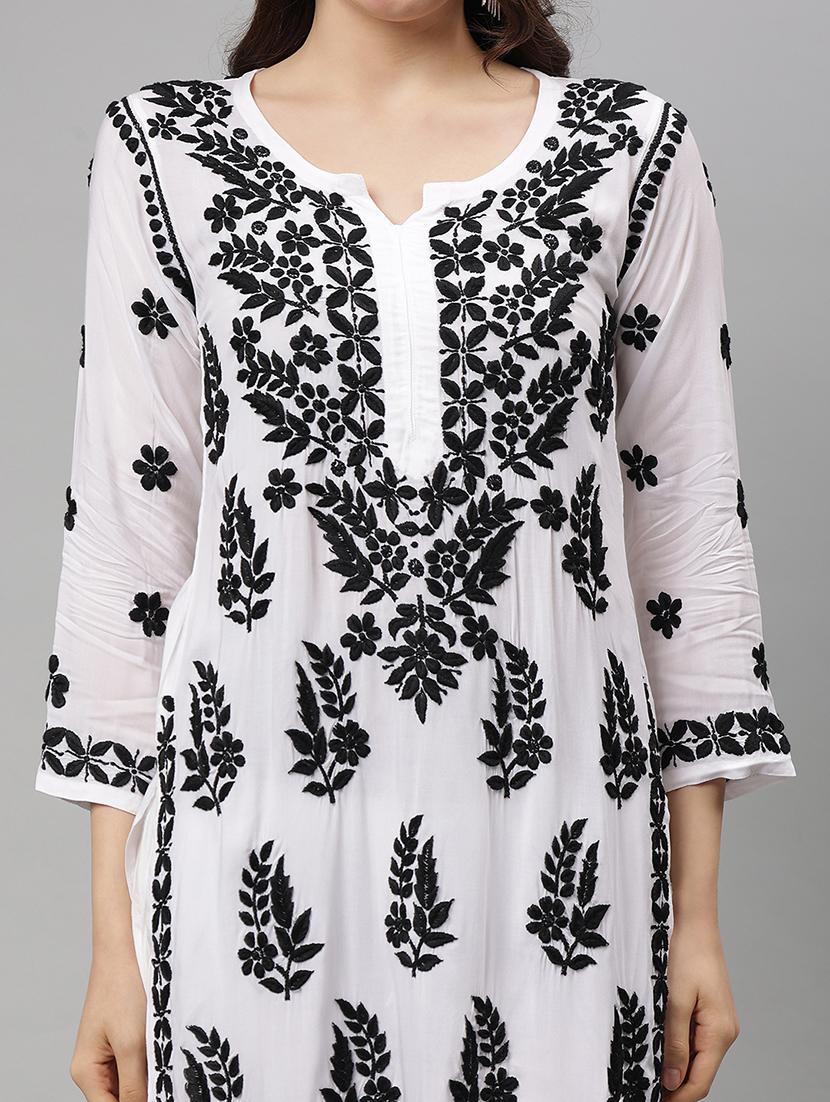 women three quarter sleeve straight chikankari kurta - 21750198 - Standard Image - 5