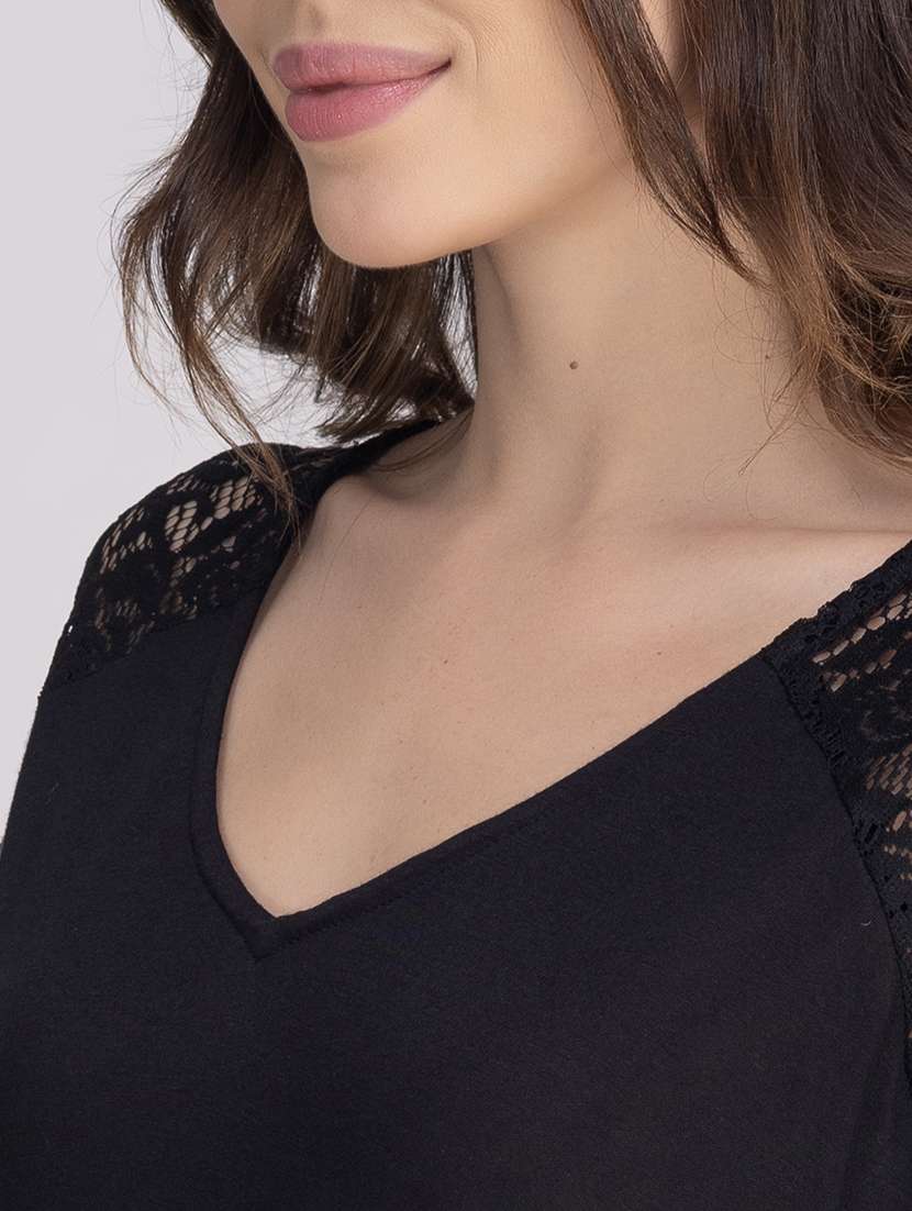 women solid lace detailed long sleeves nighty - 21750206 -  Standard Image - 5