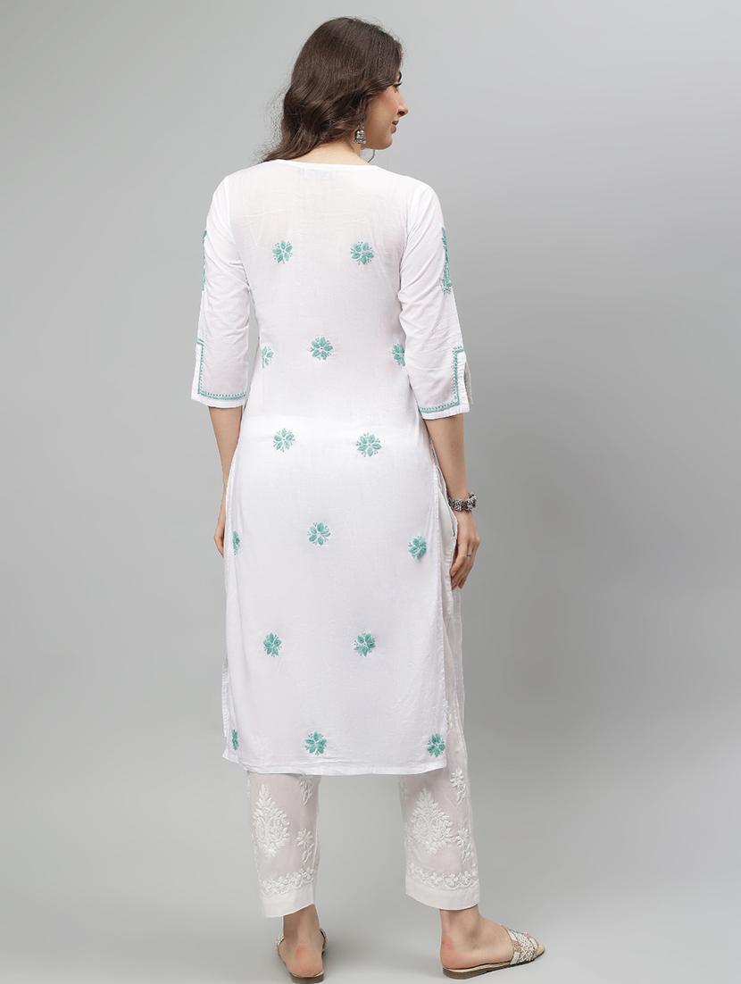 women three quarter sleeve straight chikankari kurta - 21750220 - Standard Image - 3