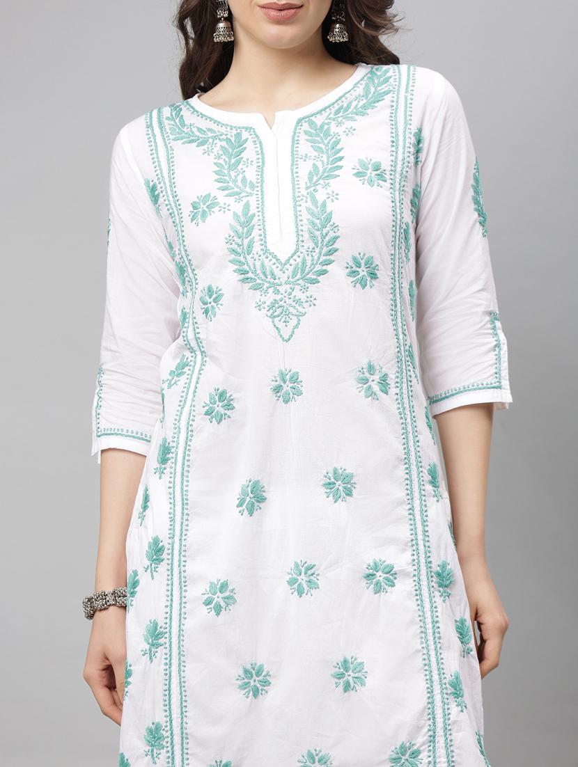 women three quarter sleeve straight chikankari kurta - 21750220 - Standard Image - 5