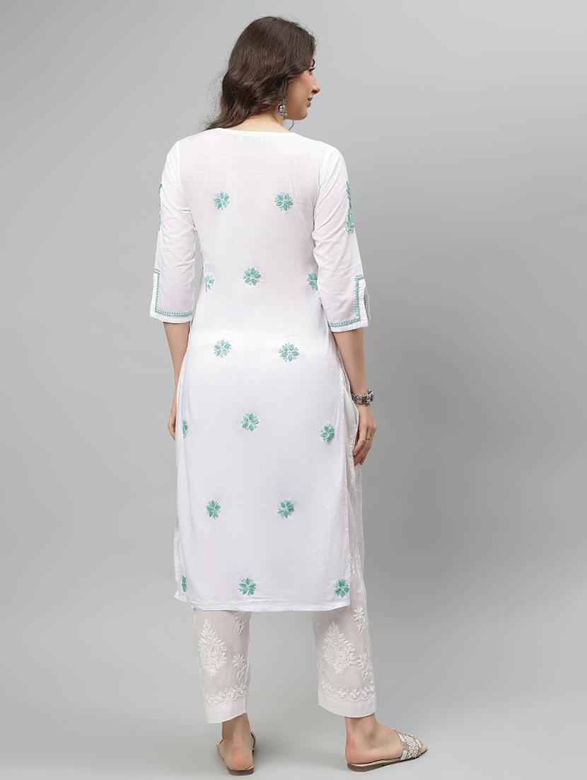 women three quarter sleeve straight chikankari kurta - 21750221 - Standard Image - 3