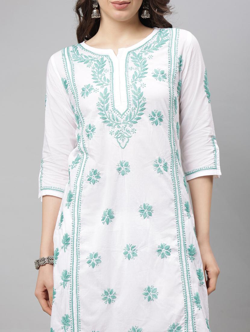 women three quarter sleeve straight chikankari kurta - 21750221 - Standard Image - 5