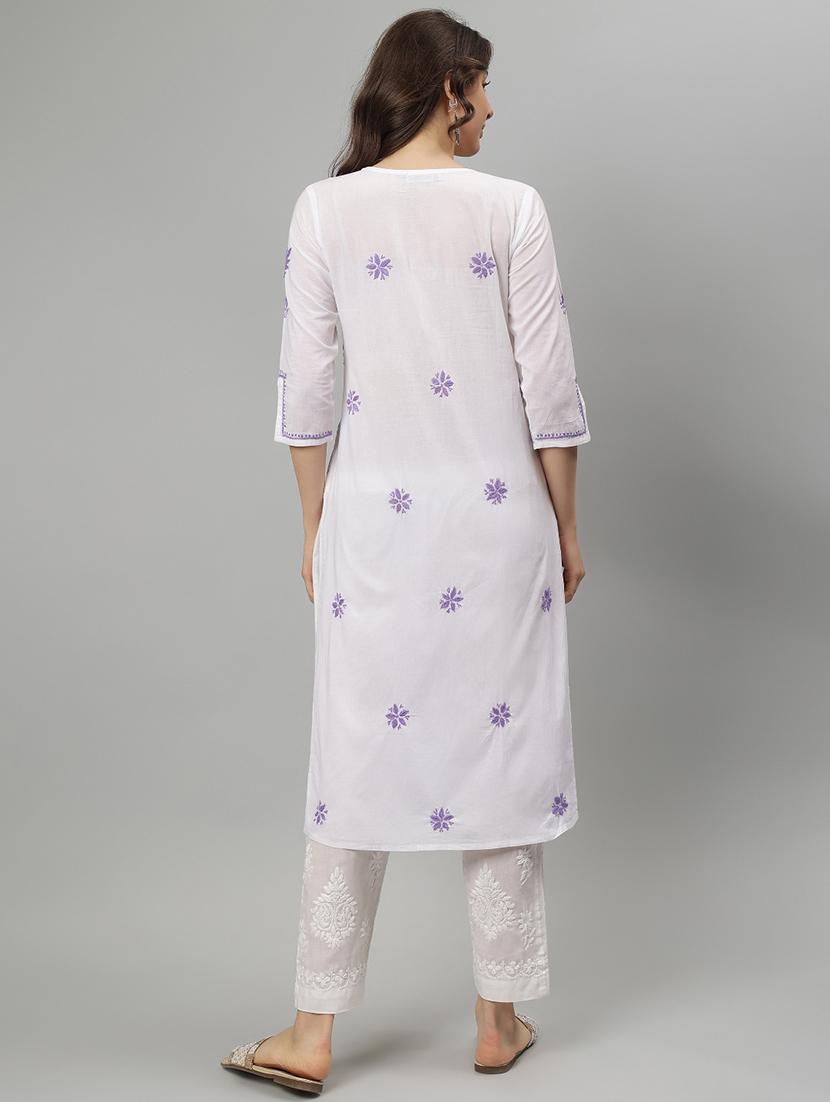 women three quarter sleeve straight chikankari kurta - 21750222 - Standard Image - 3