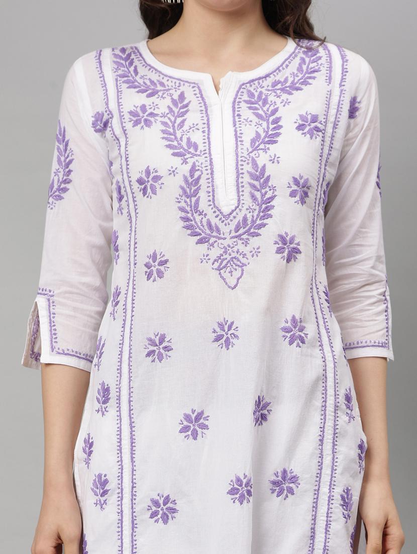 women three quarter sleeve straight chikankari kurta - 21750222 - Standard Image - 5