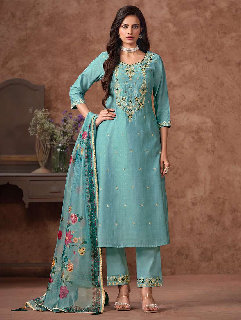 women three quarter sleeve kurta pant with dupatta set
