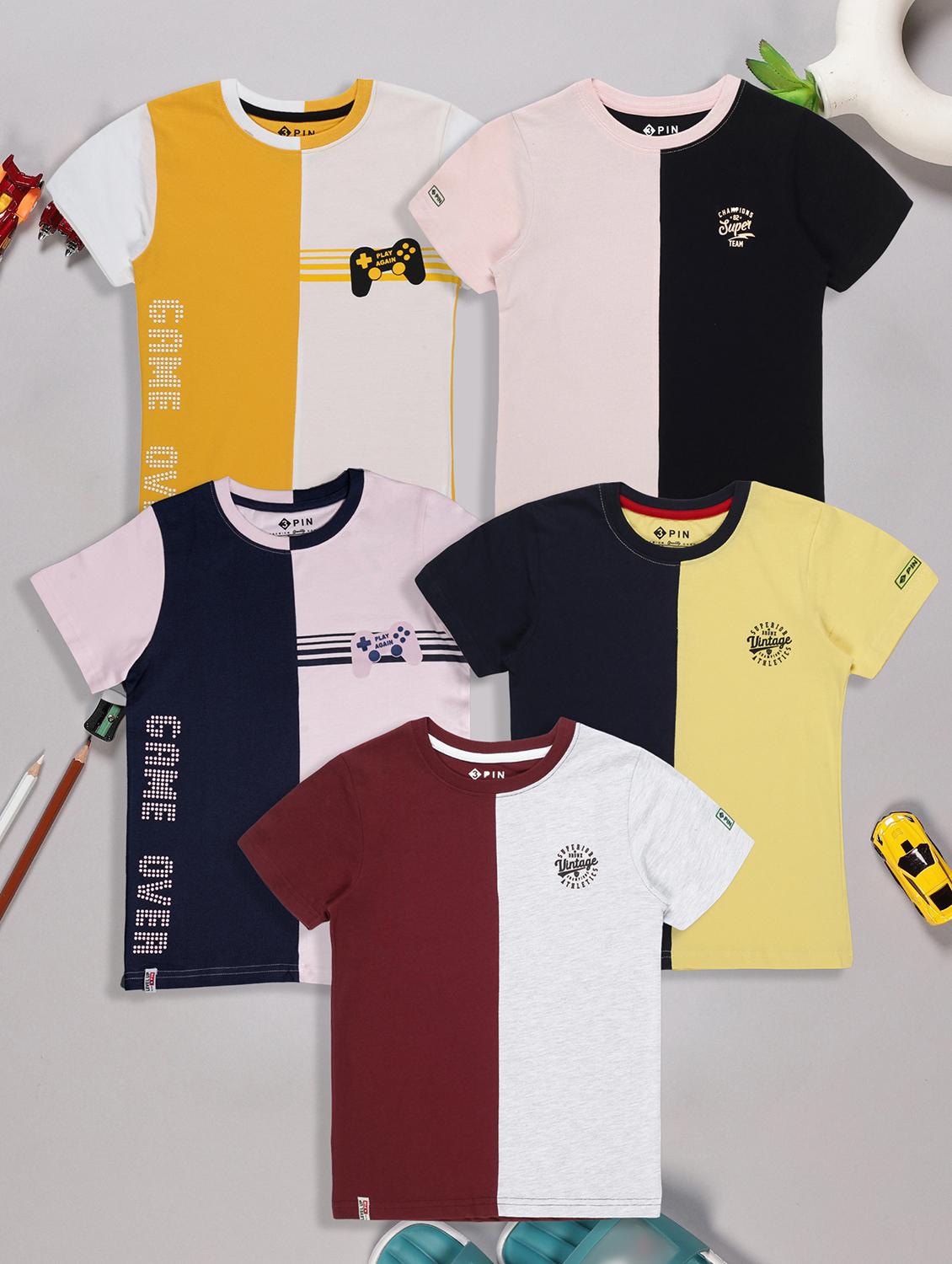 boys pack of 5 color block short sleeve t-shirt