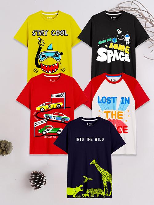 boys pack of 5 printed short sleeve t-shirt - 21750533 - Standard Image - 0