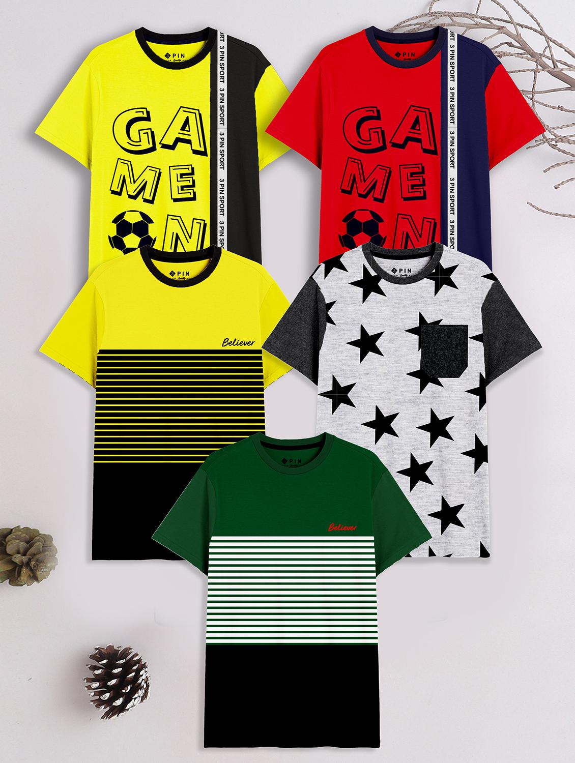 boys pack of 5 printed short sleeve t-shirt