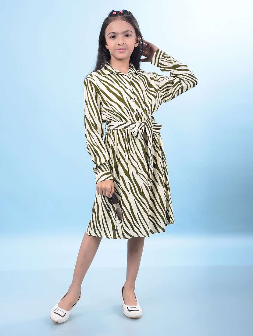 girls printed long sleeves collared shirt dress