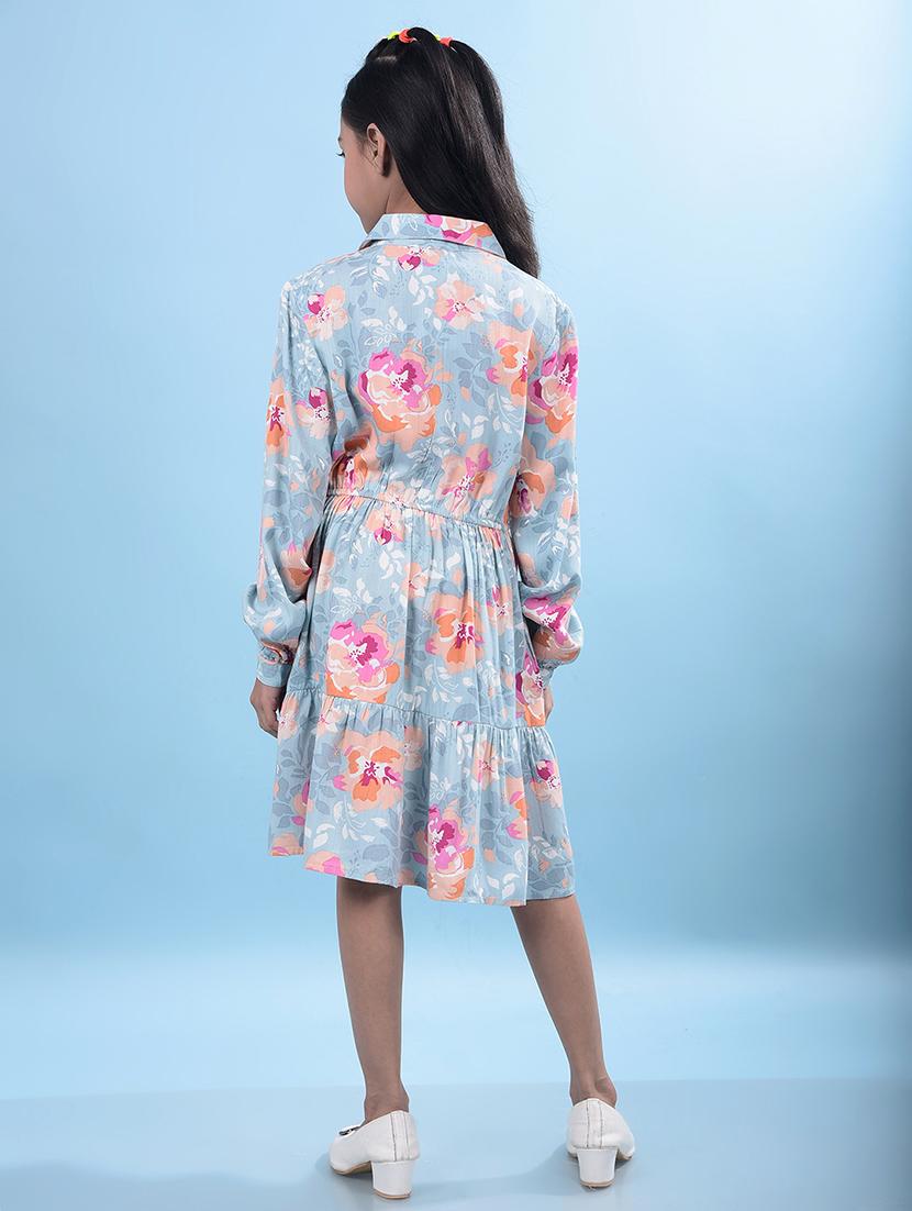 girls long sleeves floral printed tiered dress - 21750543 - Standard Image - 5