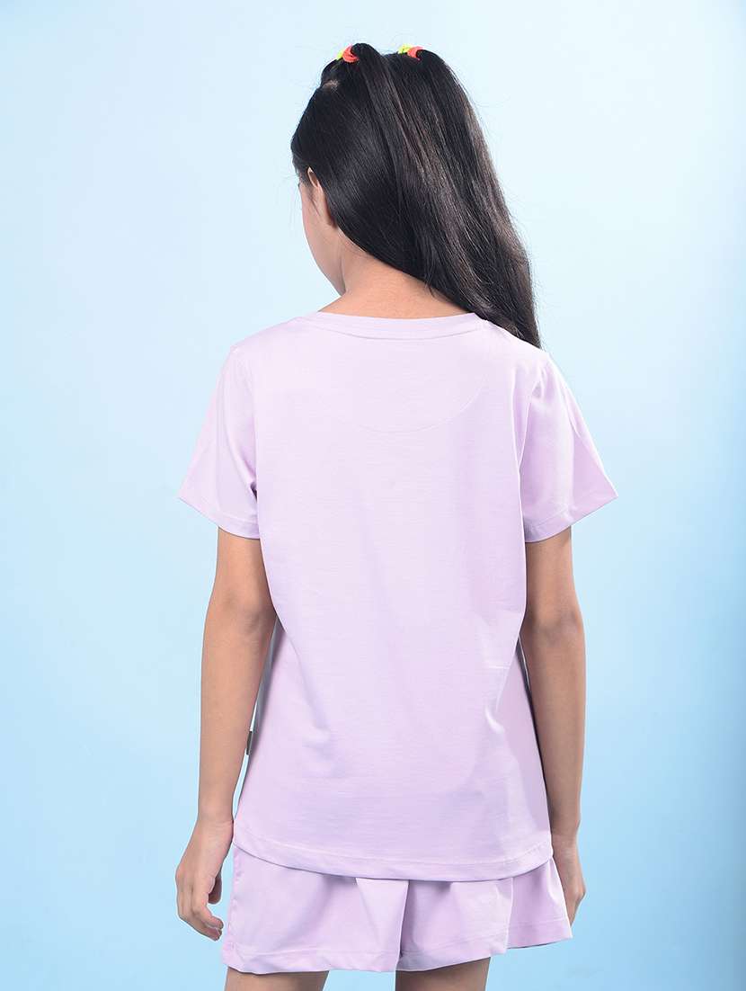 girls lavender solid round neck regular tee - 21750552 -  Standard Image - 3