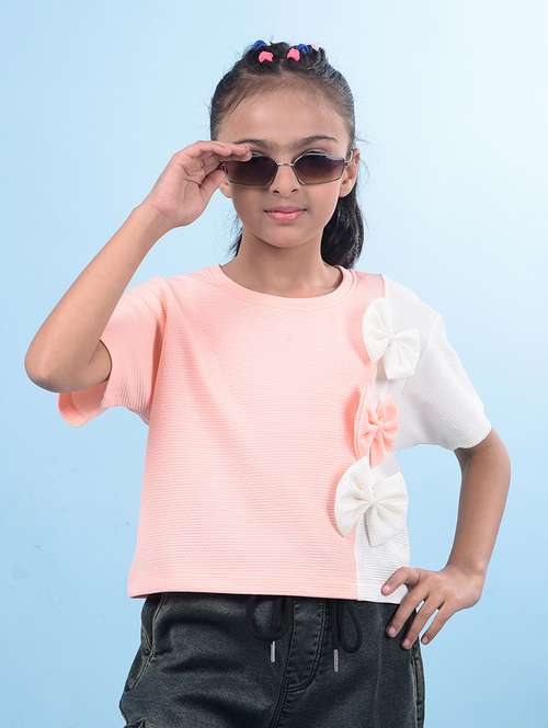 girls peach color block short sleeve regular tee - 21750554 -  Standard Image - 0