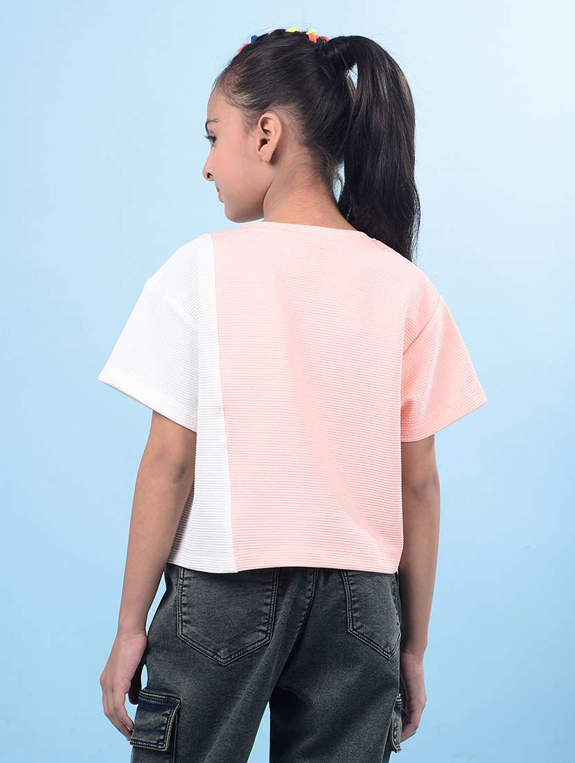 girls peach color block short sleeve regular tee - 21750554 - Standard Image - 3