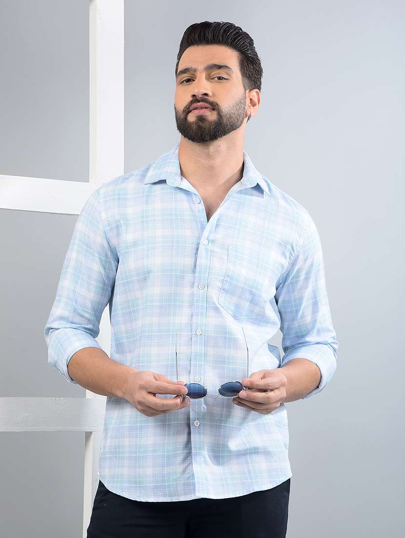 men checkered long sleeve slim fit casual shirt