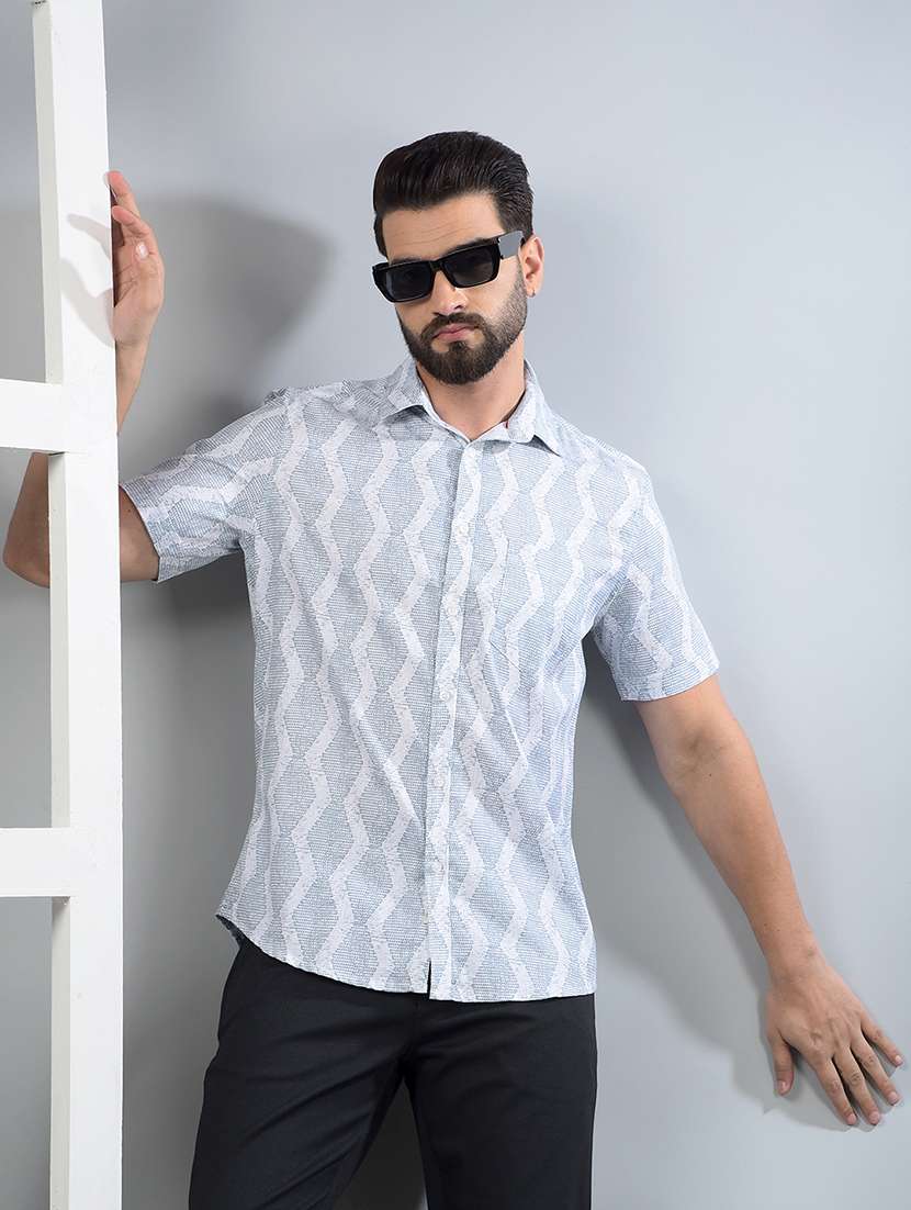 men printed short sleeve slim fit casual shirt