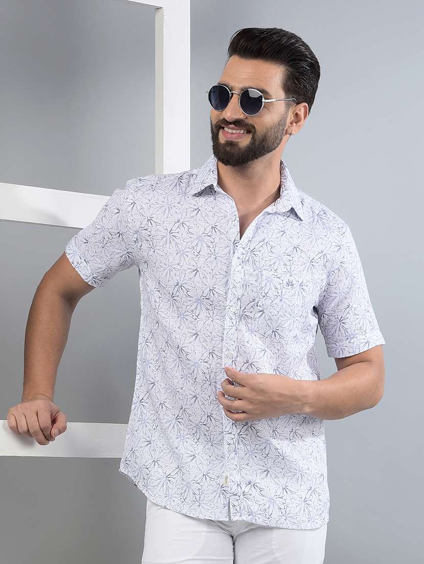 men floral printed short sleeve slim fit casual shirt