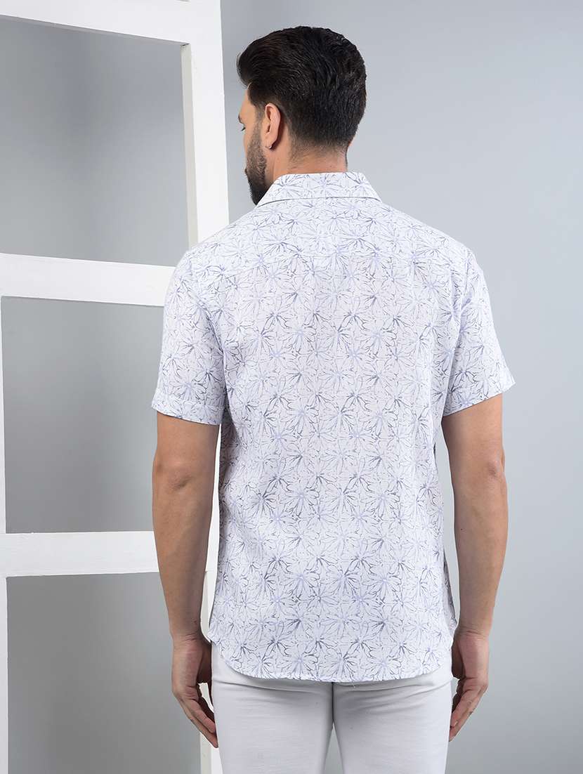 men floral printed short sleeve slim fit casual shirt - 21750567 -  Standard Image - 3