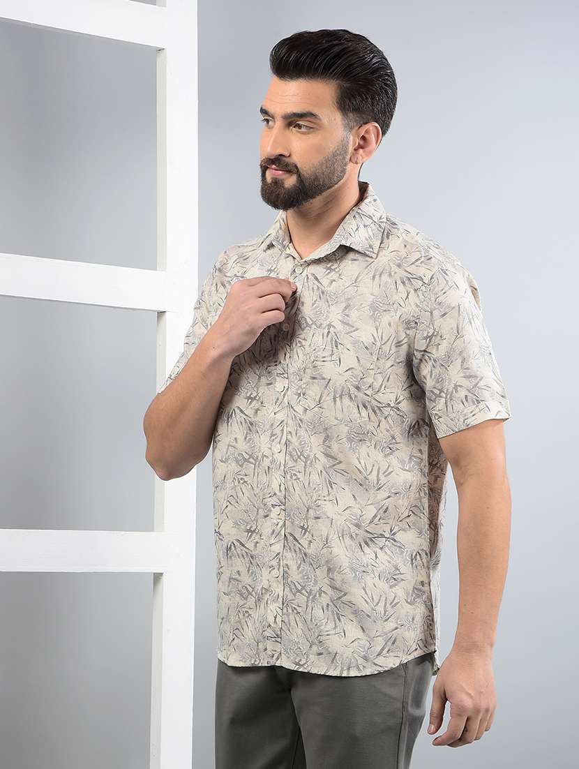 men printed short sleeve slim fit casual shirt