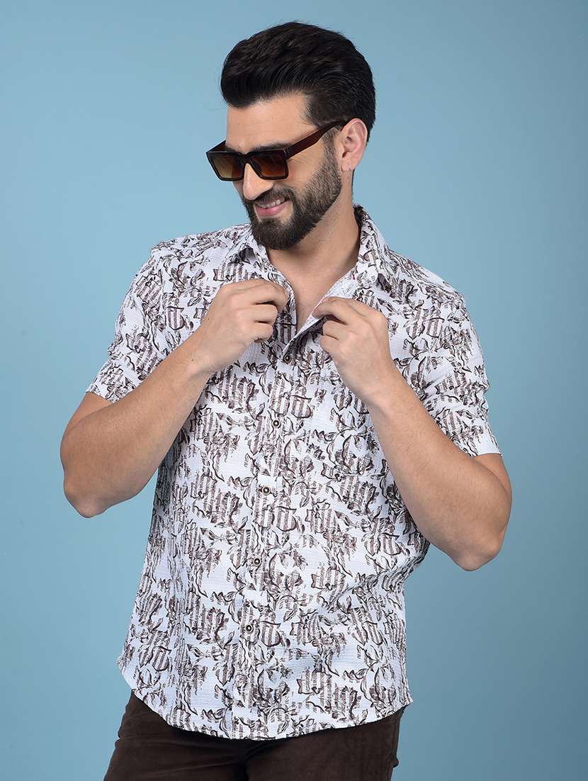 men floral printed short sleeve slim fit casual shirt