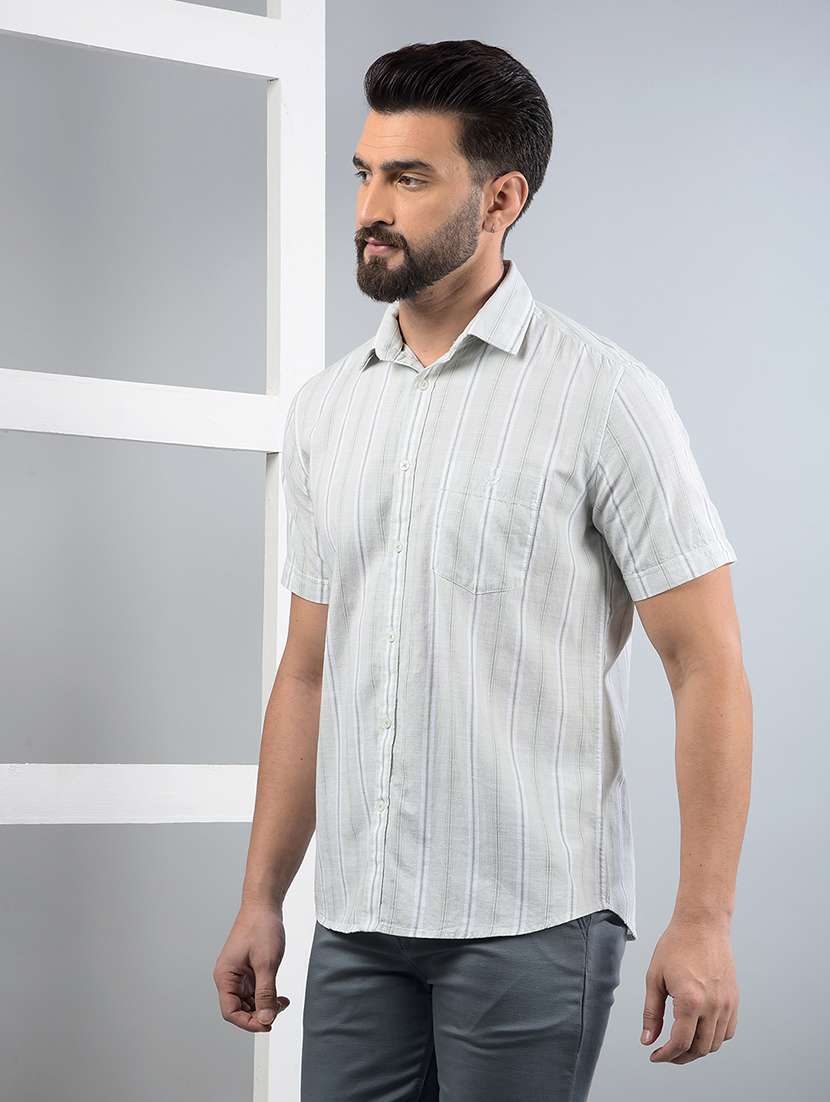 men striped short sleeve slim fit casual shirt