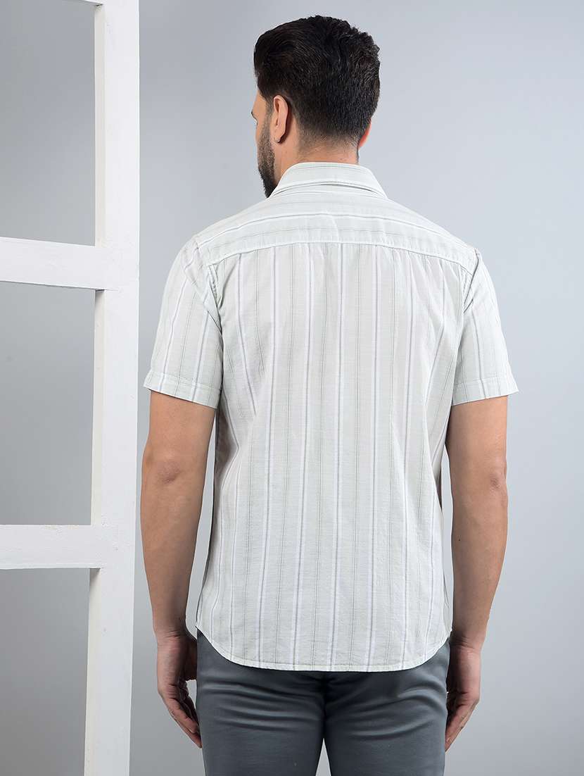men striped short sleeve slim fit casual shirt - 21750573 -  Standard Image - 3