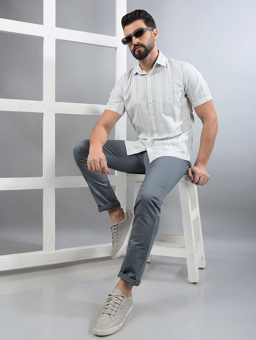 men striped short sleeve slim fit casual shirt - 21750573 -  Standard Image - 5