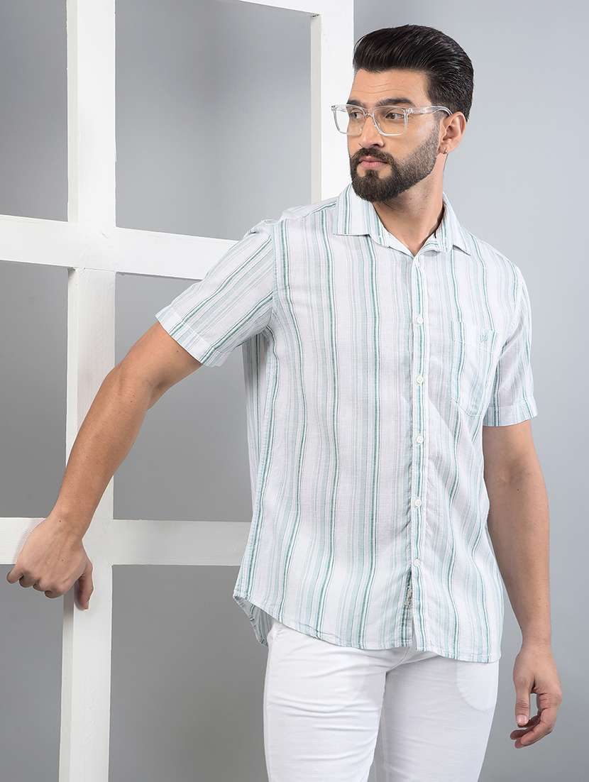 men striped short sleeve slim fit casual shirt