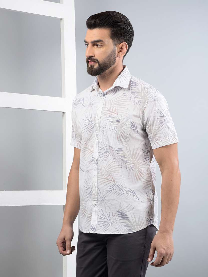 men tropical printed short sleeve slim fit casual shirt