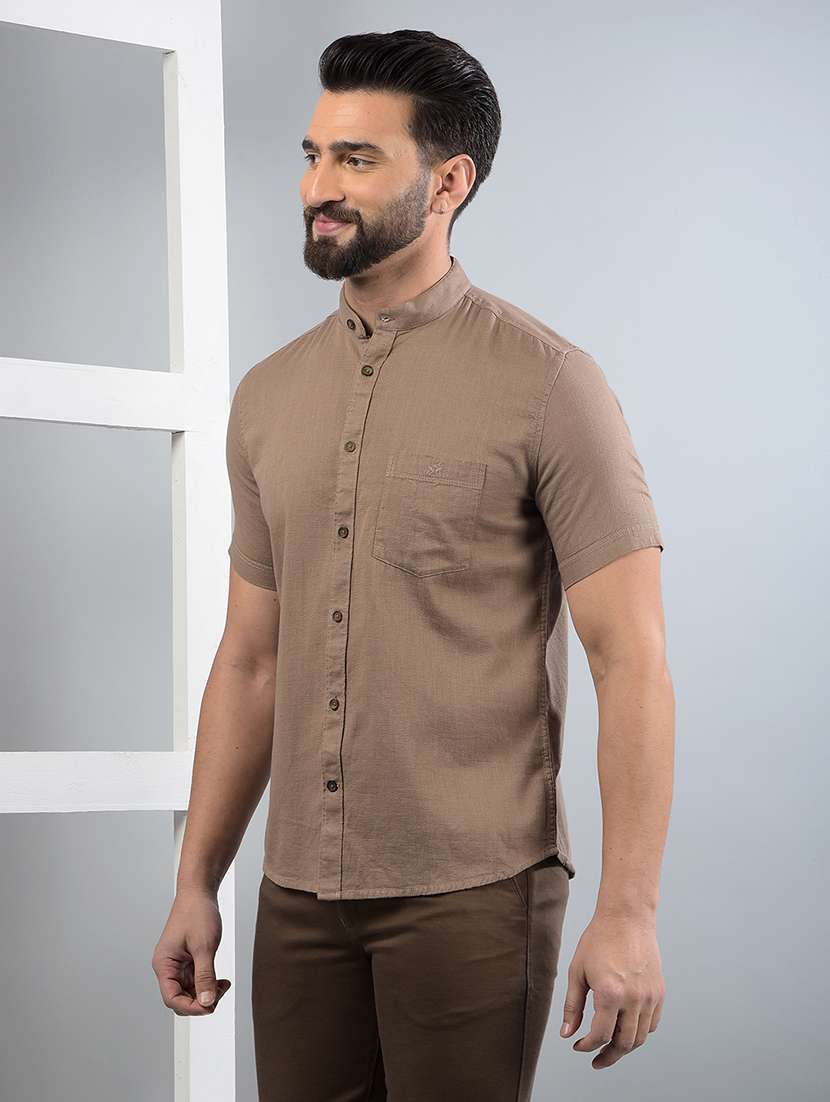 men solid short sleeve slim fit casual shirt