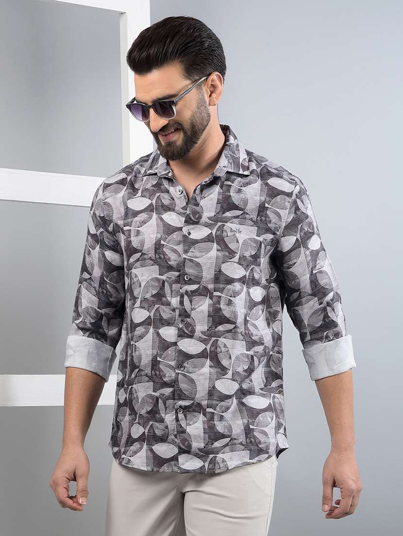 men printed long sleeve slim fit casual shirt - 21750586 -  Zoom Image - 0