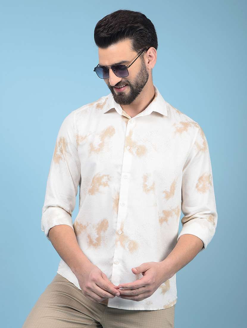 men printed long sleeve slim fit casual shirt