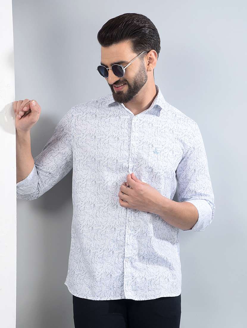 men printed long sleeve slim fit casual shirt