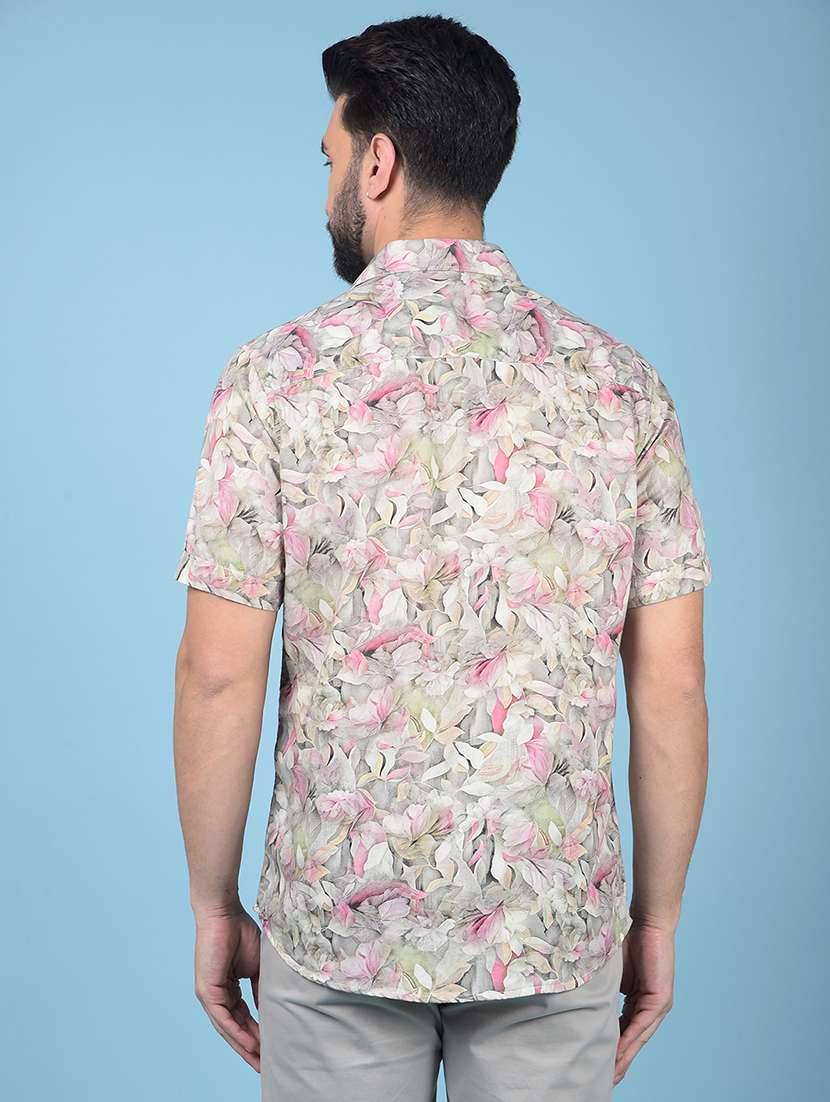 men floral printed short sleeve slim fit casual shirt - 21750597 -  Standard Image - 5